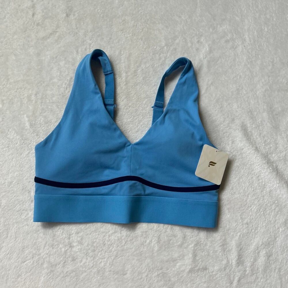 Blue Fabletics All Day everyday sport bra dark blue stripe adjustable straps nwt